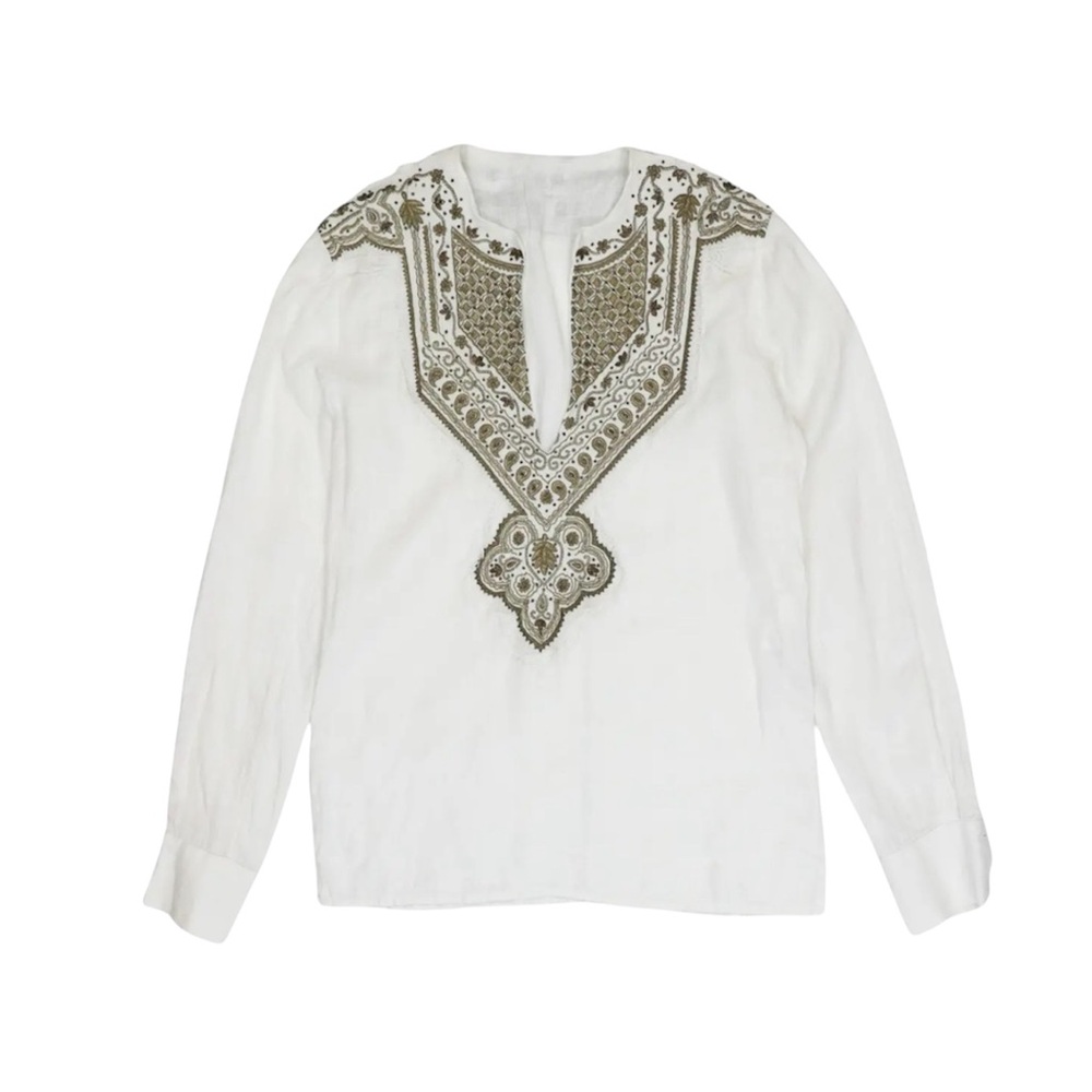 White Cotton Blouse with Green Graphics